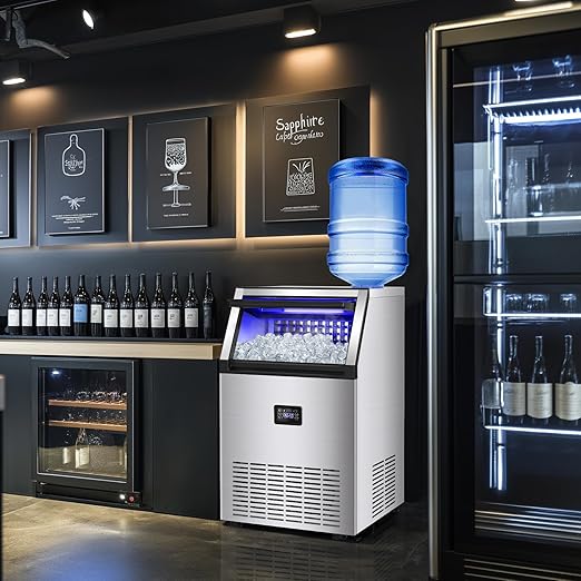Commercial Ice Maker Machine, 175Lbs/24H with 45Lbs Storage, 55Pcs Clear Ice Cubes in 8-15Mins, Freestanding Stainless Steel Ice Machine for Home, Bar, Party, Office - Fast Ice Making & Easy to Clean