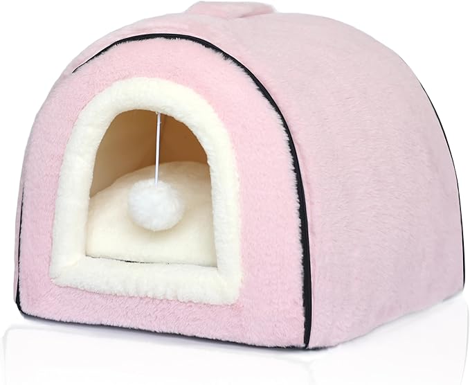 Cat Bed for Indoor Cats，Foldable cat cave，Anti-Slip & Water-Resistant Bottom，cat Houses for Indoor Cats or Small Dogs, Kitten Tent, Rabbit Bed (Pink, L:(17.5"×16.9"×15.9"))