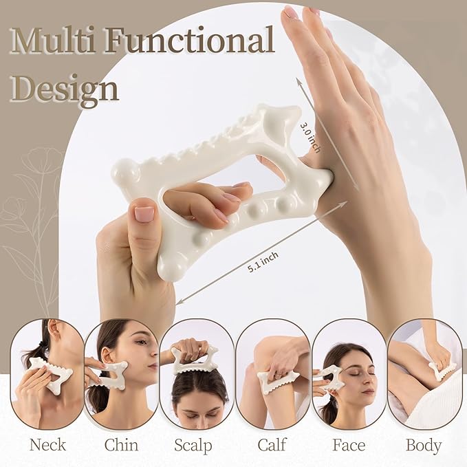 Ceramic Gua Sha Massage Tool, Advanced Face&Body Gua Sha Tools Skin Care for Mother Women Men, Korean Gua Sha Facial Tools (Dual Row of Massage)
