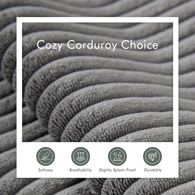 Boneless Sectional Cloud Couch Sofa Bed for Living Room, 112" Modular Modern Lounge 3 Seater Sleeper Grey Couches with Chaise, No Assemble, Cordury Compression Upholstered Sofas