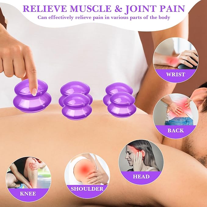 Geiserailie 16 Pcs 4 Sizes Cupping Therapy Set Silicone Cupping Massage Cups Professional Chinese Therapy Cup Vacuum for Body Muscle Nerve(Purple)