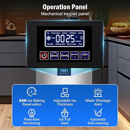 Commercial Ice Maker Machine 350 LBS/24H, 136 Ice Trays Freestanding & Undercounter Ice Machine Stainless Steel with 60 LBS Ice Storage Capacity, Ice Maker with Water Line and Filter, Dual Water Inlet