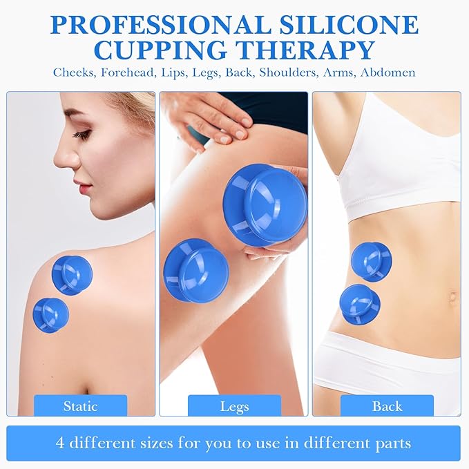 Geiserailie 16 Pcs 4 Sizes Cupping Therapy Set Silicone Cupping Massage Cups Professional Chinese Therapy Cup Vacuum for Body Muscle Nerve(Dark Blue)