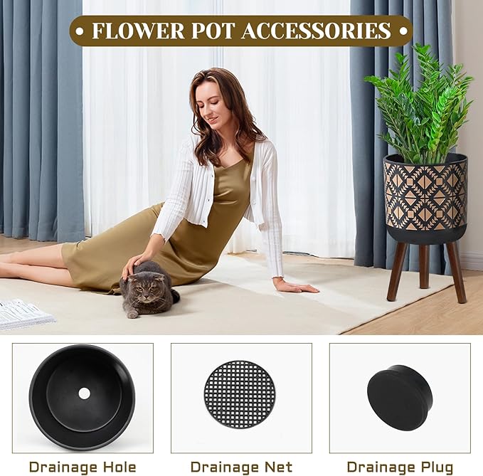 Flower Pot with Legs Tall Flower Pot with Drainage Holes for Indoor and Outdoor Decorative Planting (Black Gold, 10 Inches)