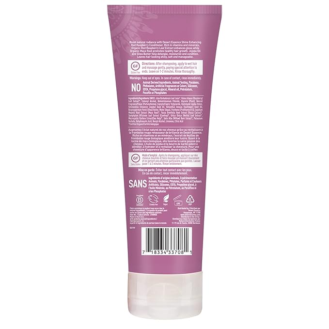 Desert Essence Red Raspberry Conditioner - 8 Fl Ounce - Shine Enhancing - Vitamin A & C - Smooth & Silky - Strengthing - Shea Butter - Calcium & Magnesium - Vitamin B5