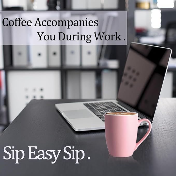 Coffee Mugs Set of 6, 12oz Ceramic Coffee Mugs with Handle, Matte Porcelain Pink Coffee Mug for Latte, Tea, Cocoa, Cappuccino, Cups for Women Men for Home Restaurant Mug (Pink)