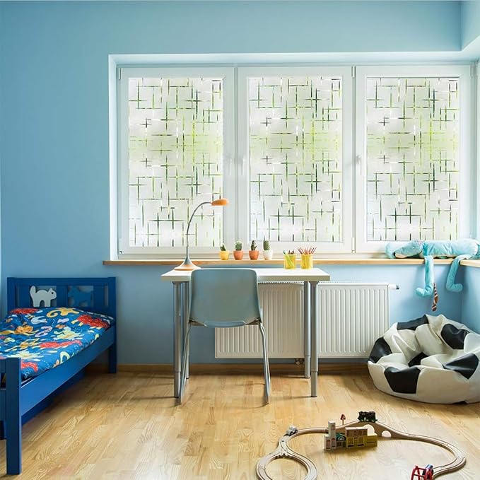 Finnez Frosted Window Film Non-Adhesive, Frosting Privacy Film for Glass Windows, Self Static-Cling Decorative Window Cling for Home Office UV Protection Cross Pattern, 35.4 x 78.7 inches