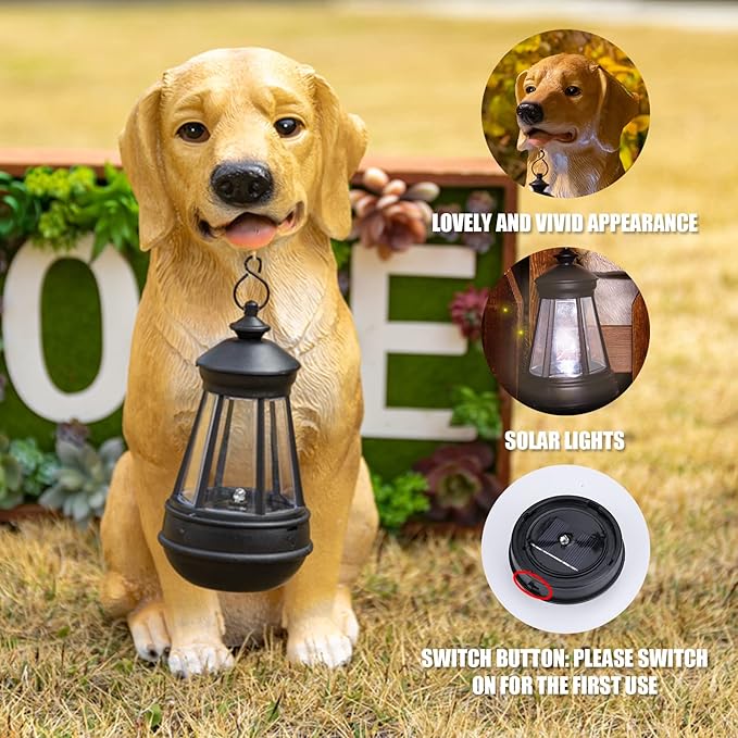 Garden Dog Statues Outdoor Decor, Solar Lights Outdoor Statue Outdoor Decorations Solar Dog Ornaments for Patio, Lawn, Yard Art Decoration, Housewarming Garden Gift