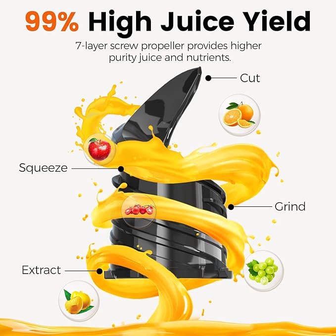 Cold Press Juicer,Slow Masticating Juicer Machines with 5.3" Large Feed Chute for Most Fruits and Vegetables,Easy to Clean Lemon Orange Juicer with 250W Motor and High Juice Yield,Deep Grey