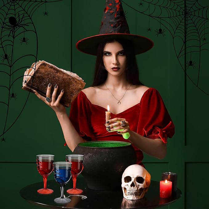 Dandat 24 Pcs Halloween Skeleton Hand Goblets 12oz Clear Plastic Halloween Cups Skull Wine Glass Set for Creepy Spooky Party Decorations (Black,Orange)