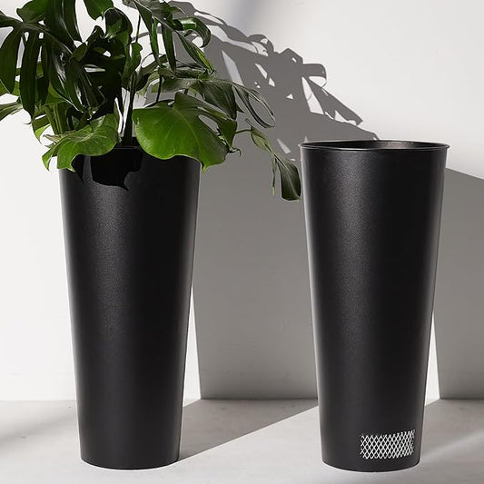 2-Pack 28" Tall Metal Planters - Heavy-Duty Round Flower Pots with Built-in Drainage + Rustic Industrial Finish, All-Climate Deck & Patio Ready Indoor/Outdoor Multi-Scene Garden Vessels