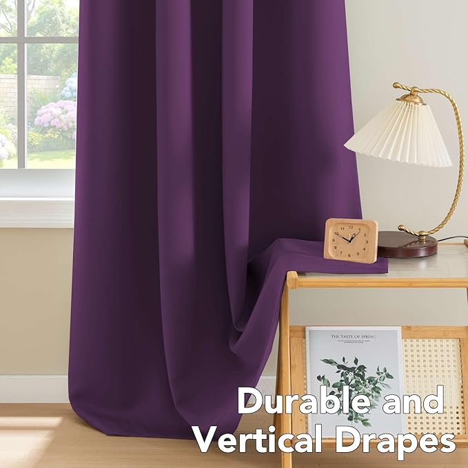 H.VERSAILTEX Blackout Thermal Insulated Room Darkening Window Treatment Extra Long Curtains/Drapes,Grommet Panels (Set of 2,52 by 96 - Inch,Solid Plum Purple)
