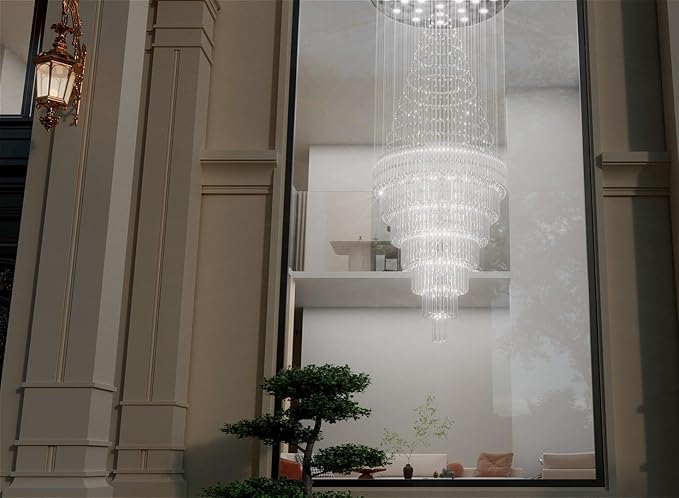 Flashing God D59''X H120'' Extra Large Chandeliers for High Ceilings Crystal Raindrop Chandeliers Large Villa Chandelier Entrance Foyer Ceiling Light LED Dimmable 2700K-6000K