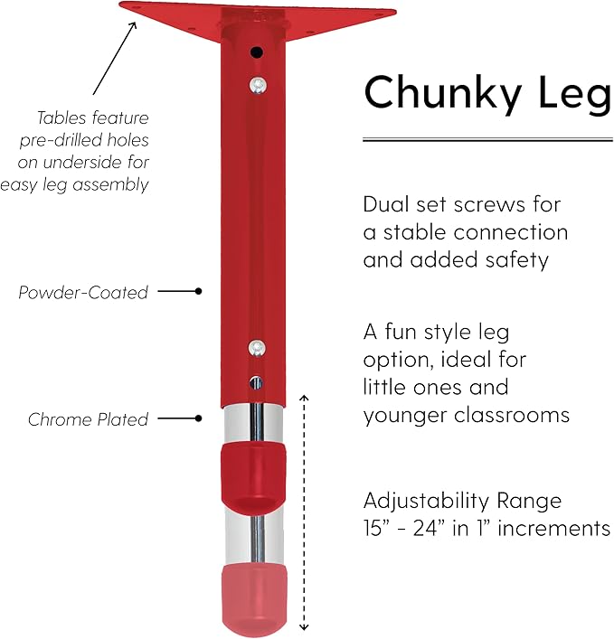Factory Direct Partners FDP Rectangle Activity School and Classroom Kids Table (24 x 72 inch), Chunky Toddler Legs, Adjustable Table Height 15-24 inches - Maple Top and Red Edge