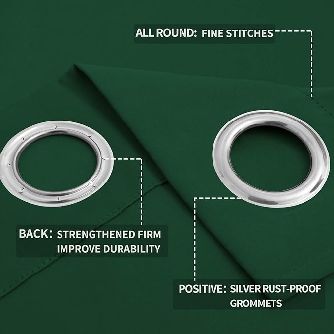 Easy-Going Blackout Curtains for Bedroom, Solid Thermal Insulated Grommet and Noise Reduction Window Drapes, Room Darkening Curtains for Living Room, 2 Panels (52x46 in,Dark Green)