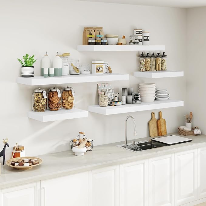 12" Deep White Floating Shelves,Over Toilet Long Wall Mounted Modern Farmhouse 36 inches,Wall Shelves with Invisible Brackets for Bedroom, Bathroom, Living Room, Kitchen, Set of 1