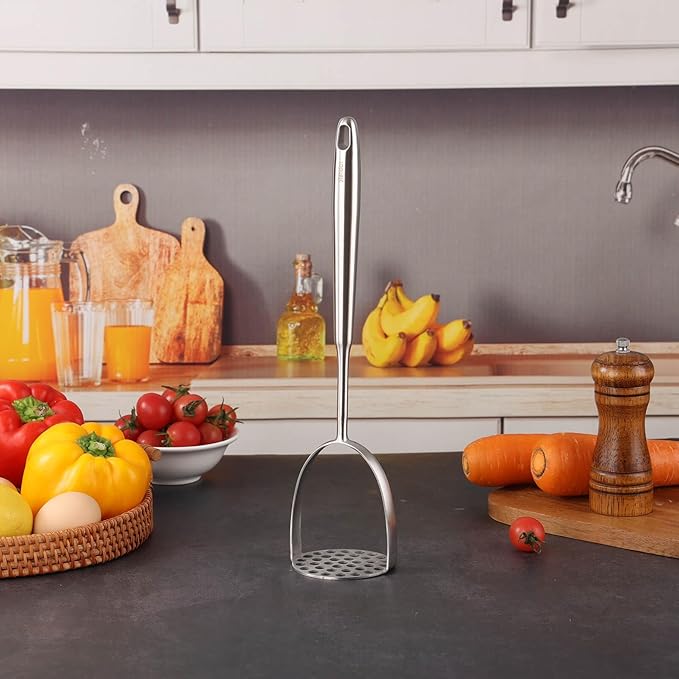 18/10 Stainless Steel Kitchen Utensils Set - 12 PCS All Metal Cooking Tools & 15″ Serving Utensils - Potato Masher, Meat Fork, Tongs, Turner, Pasta, Serving Spoon, Skimmer, Ladle, Spatula Spoon Set