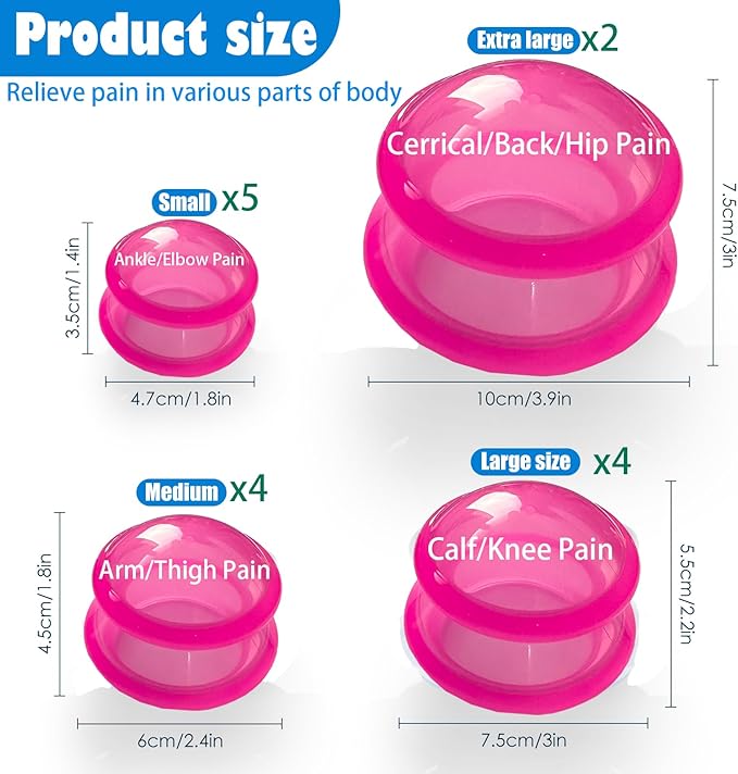 15Pcs Cupping Therapy Set-Professional Silicone Cupping, Suitable for Facial Body Massage/Deep Myofascial Release/Pain Relief/Muscle Relaxation & More (Rose Red,15pcs)