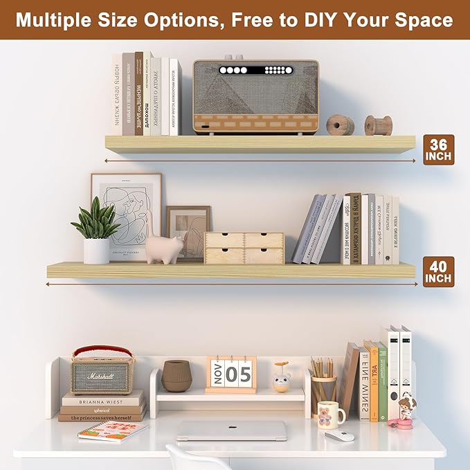 12 Inch Deep Floating Shelves for Wall 1 Pack Floating Shelves Large Storage Space Wall Mount Shelf for Living Room Kitchen Bathroom 36" W x 12" D x 1.2" H Oak