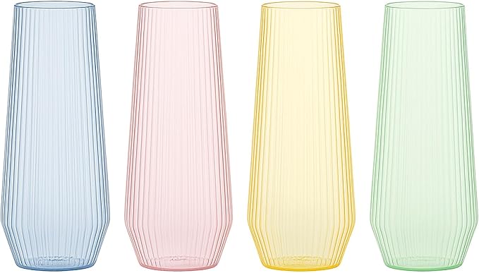 48 Pack Ribbed Ripple Stemless Toasting Glasses, Origami Durable 9 Oz BPA-Free Disposable Plastic Champagne Flutes for Weddings, Bars, Events, and Celebrations (48, Ribbed Color Collection)