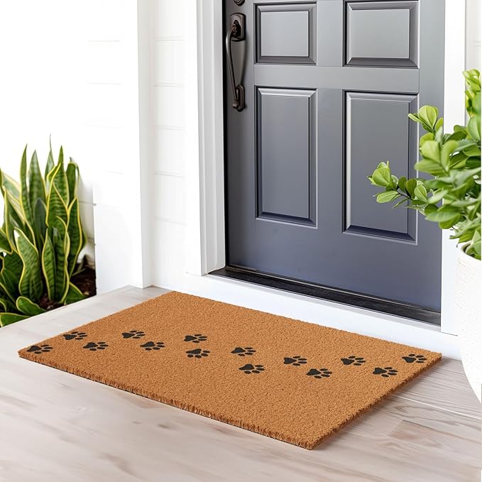 Barnyard Designs Natural Coco Coir Heavy Duty Backing Doormat - Large Cute Non-Slip Front Door Welcome Mat for Outside Entrance or Porch Entry, Brown (24x36, Paws)