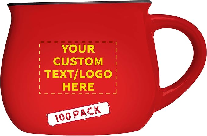Custom Glazed Campfire Coffee Mugs 12 oz. Set of 100, Personalized Bulk Pack - Perfect for Coffee, Tea, Espresso, Hot Cocoa, Other Beverages - Red