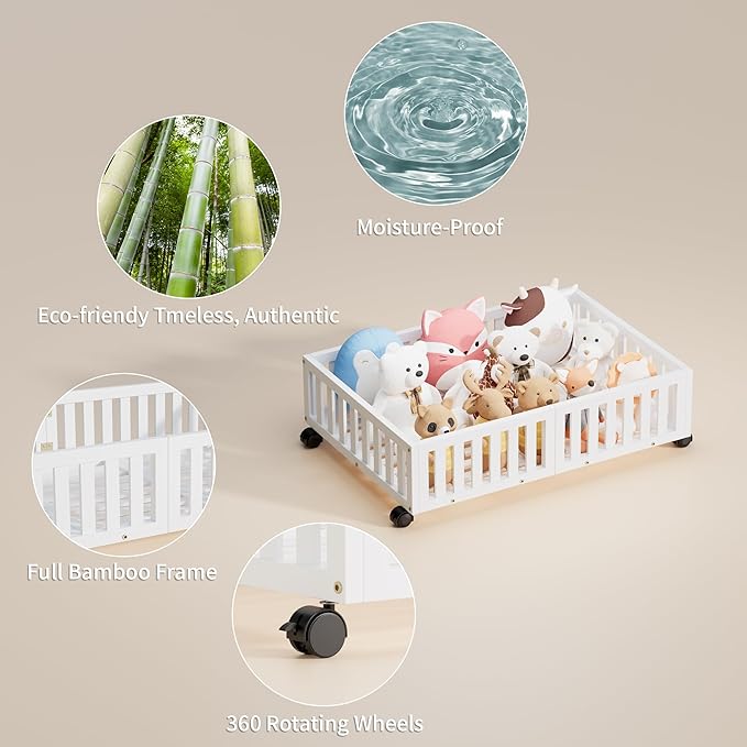 Bamboo Under Bed Storage with Wheels (2-Pack) – Rolling Underbed Shoe Organizer Box for Shoes, Blankets, Toys, Clothes Container Space-Saving Organizer Bins for Bedroom, Closet, Dorm, Nursery