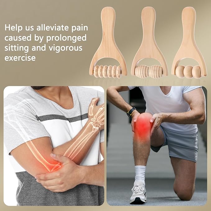 3Pcs Wood Therapy Massage Sticks, Wooden Massage Rollers, Hand Massage Tools Manual Hand Muscle Roller for Relaxes Thigh, Leg, Hands Full Body Muscle