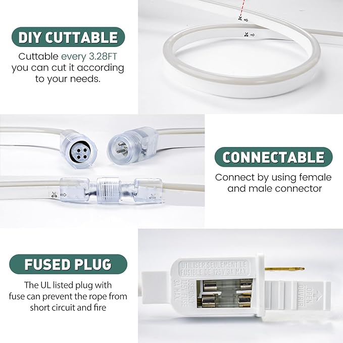 GZBtech RGB LED Neon Rope Lights 100FT/30M, AC 110-120V Waterproof Color Changing LED Rope with Remote Controller, Dimmable Multi Color Neon Rope Lighting for Indoor Outdoor Commercial Use