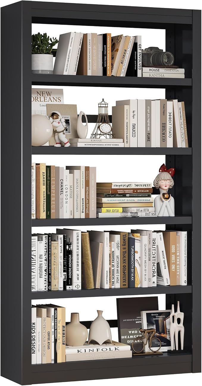 Bookshelf, 5 Tier Metal Bookshelf, 69" H Tall Bookcase with Adjustable Shelves, Large Industrial Bookshelves for Living Rooms, Home Offices, Library, 10 Minutes Assemble