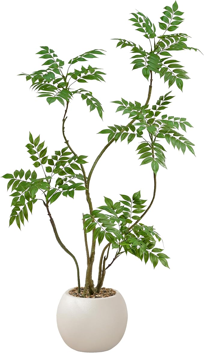 Artificial Mahonia Fortunei Tree 5FT,Tall Fake Plant Artificial Sumac Tree, Faux Plants Indoor Fake Plants Decor with Pots for Home Office Bathroom Bedroom Living Room Decorations Housewarming