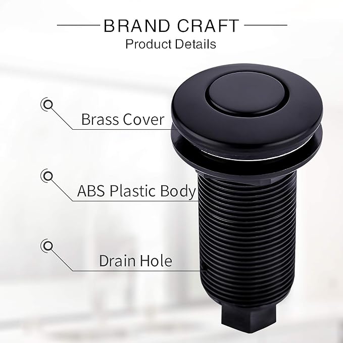 Garbage Disposal SinkTop Air Switch Kit with Long Button,Brass Made Cover,UL,Matte Black