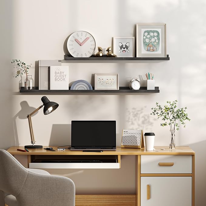 Floating Shelves for Wall, Picture Ledge Shelf 55 Inch Solid Wood Set of 2, Rustic Wall Shelves with Lip, Kids Bookshelf, Photo & Picture Live Edge Floating Shelves for Bedroom, Living Room, Kitchen