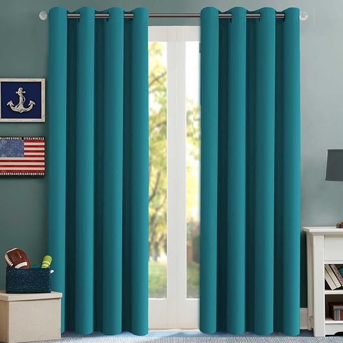 H.VERSAILTEX Blackout Room Darkening Window Treatment Curtains,Grommet Drapes,52 by 96 - Inch - Turquoise Blue - Set of 2
