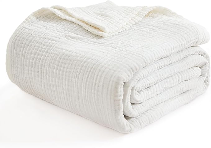 EMME Muslin Baby Blankets 100% Cotton 4-Layer Swaddle 40"x50" Lightweight Soft Breathable for Toddler, Infant, Newborn All Season Gauze Blanket, White