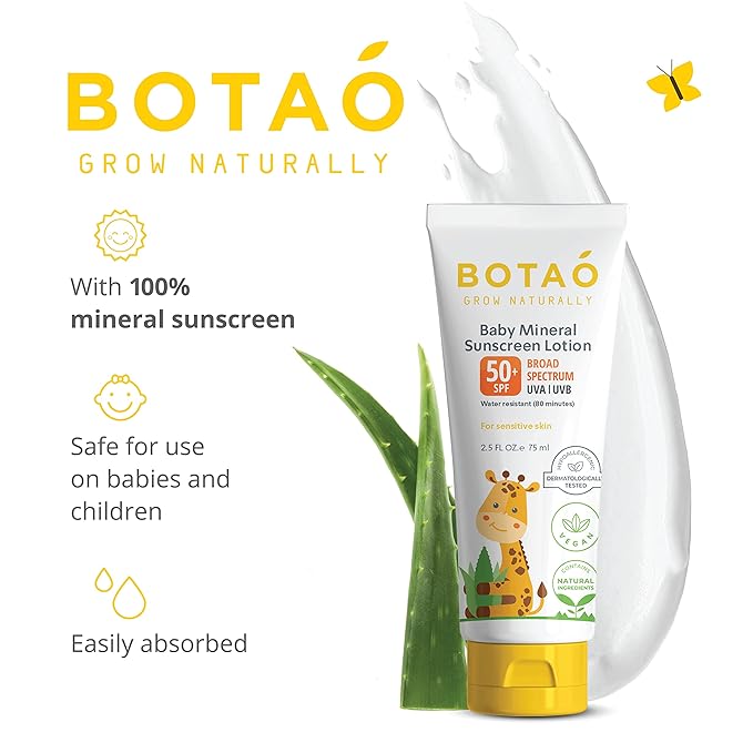 Baby 100% mineral Zinc Oxide baby sunscreen – safe natural sunblock lotion for babies: SPF50 Broad Spectrum UVA UVB,For sensitive skin Baby Face Body Protection, Sunblock Cream 2.5 Oz