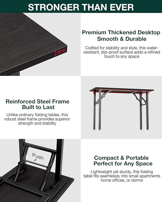 Frylr Small Folding Computer Desk – Portable 55.1 Inch Foldable Laptop Table, Collapsible and Compact for Easy and Fast Setup, Lightweight for Small Spaces, Home Craft and Study Use, Charcoal Wenge