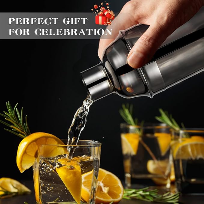 Cocktail Shaker Set, Mixology Bartender Kit 10-Piece Bar Tool Set with Stylish Bamboo Stand, Bar kit: Matini Shaker Mixing Spoon Muddler Jigger Cocksrew for Barware Set | Black