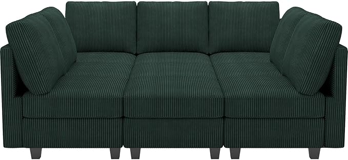 Belffin Corduroy Modular Sectional Sofa 9 Seat Convertible Sectional Sleeper Sofa Bed with Storage Ottomans Modular Sectional Couch Bed for Living Room Green