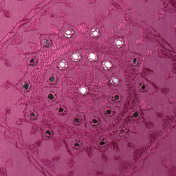 Eyes of India Embroidered Decorative Boho Throw Pillow Cover with Mirrors, Handmade Bohemian Accent Cushion Case for Sofa Couch Bedroom Living Room (Burgundy, 24" x 24")
