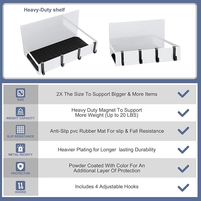 3 Pack Magnet Garage Organizer Magnetic Spice Rack for Refrigerator 20 lb Capacity Shelf Hanging Heavy Duty Magnetic Fridge Side for Organize Garage Tools (White)