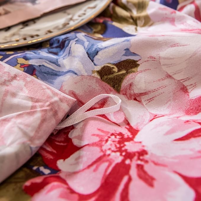 ABREEZE Colorful Floral Duvet Cover Queen 100% Cotton Flower Duvet Cover 3 Piece Set 1 Multi-Colored Damask Paisley Duvet Cover with Zipper Ties 2 Pillowcases Luxury Soft Peony Print Bedding Set
