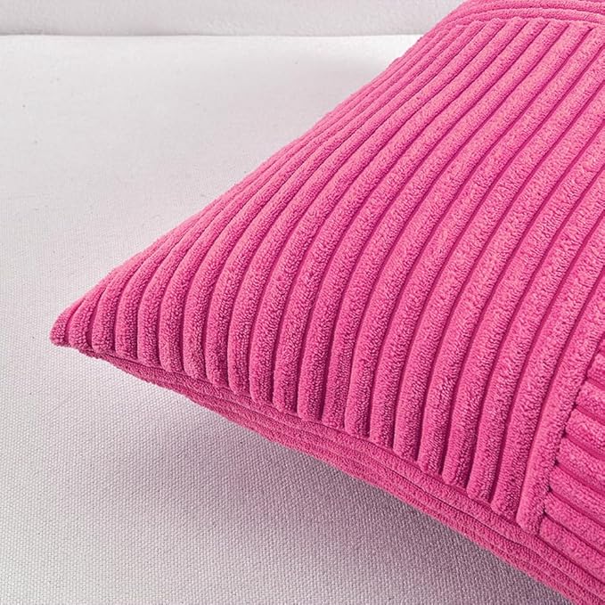 Fancy Homi 2 Packs Hot Pink Long Lumbar Decorative Throw Pillow Covers 12x24 Inch for Couch Bed Sofa, Rustic Farmhouse Boho Home Decor, Soft Striped Corduroy Rectangle Accent Cushion Case 30x60 cm