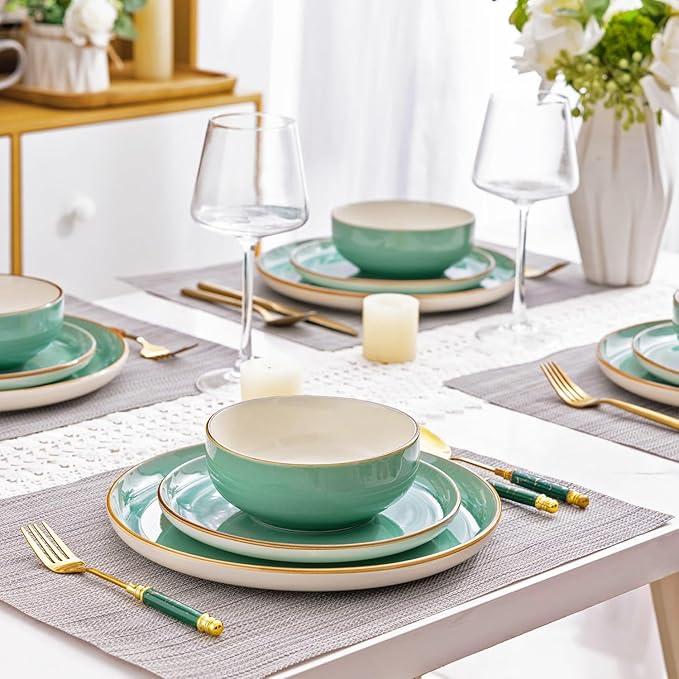 GBHOME Ceramic Dinnerware Sets, 18 Pieces Stoneware Dinnerware Set, Plates and Bowls Sets, Dishwasher & Microwave Safe,Dishes Set | Service for 6