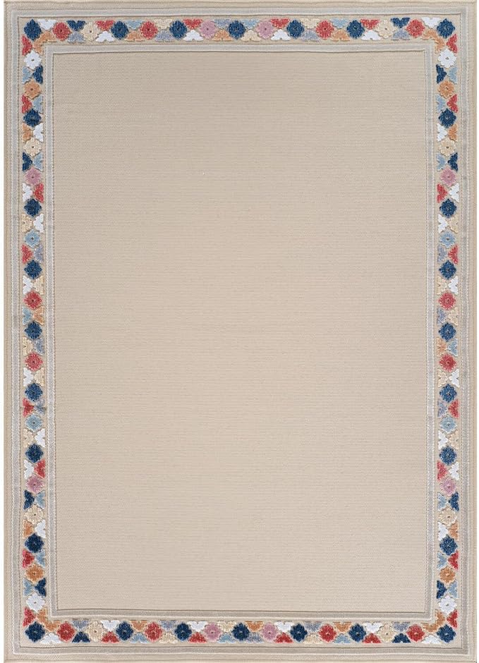 Beverly Rug Outdoor Rug 8x10 Modern Bordered Area Rugs for Indoor and Outdoor Patio Easy to Clean Non Shedding Living Room Porch Garden Washable Outside Carpet (8 x 10 Beige)