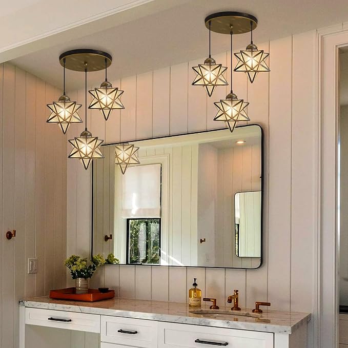 Glass Glam Chandelier Star Pendants Light Fixture Modern Elegant Ceiling Hanging Lights Included LED Warm Light Bulbs Oiled Bronze