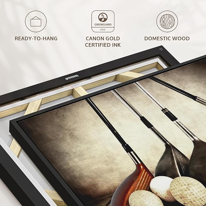 Elephant Stock Golf Sets Wall Art - Horizontal Framed Canvas - 1-Piece Mancave Wall Decor - Photography Sports Canvas Print - Yellow and Brown Decor for Wall - 40" X 27"