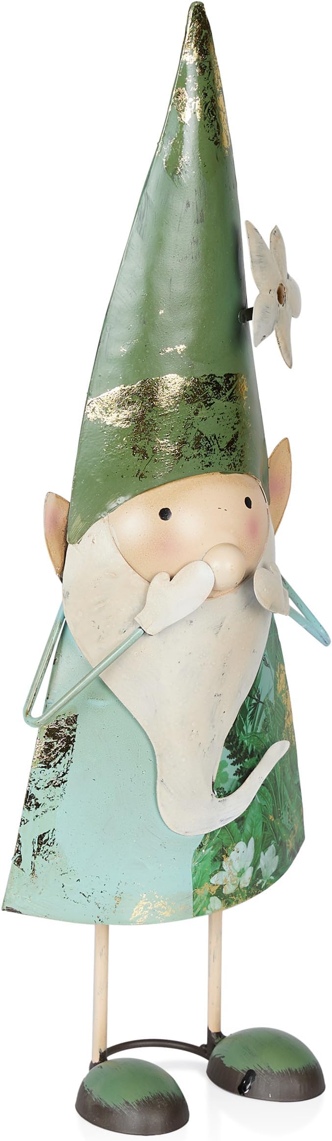 Alpine Corporation - 18" Tall Outdoor Garden Gnome Yard Decoration - Metal Statue with Speak No Evil Expression - Durable, Weatherproof Lawn Sculpture for Patio, Deck, Yard