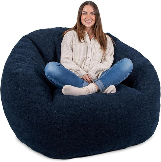 Big Joe Cloudberry Foam-Filled Structured Bean Bag Chair, Deep Blue Teddy Boucle