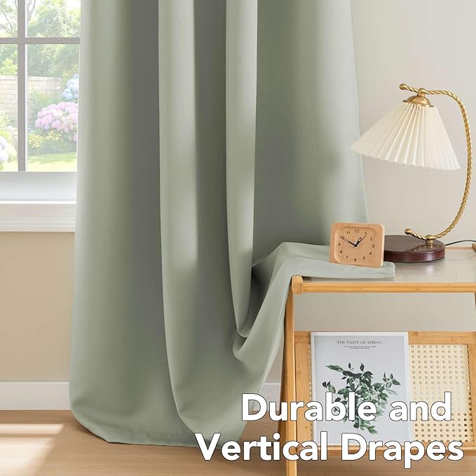 H.VERSAILTEX Bedroom Curtains Blackout Thermal Insulated Room Darkening Window Treatment Extra Long Curtains/Drapes,Triple Weave Energy Saving Grommet Panels (Set of 2,52 by 108 - Inch,Light Sage)